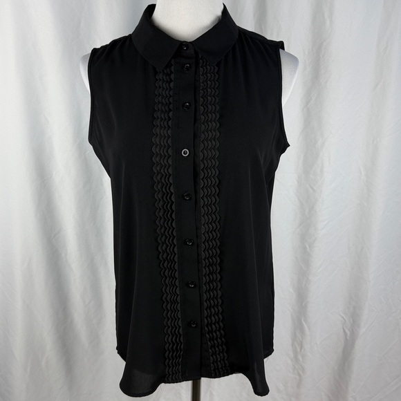 Tommy Hilfiger Black Sleeveless Button-Down Tunic Shirt - Picture 2 of 5